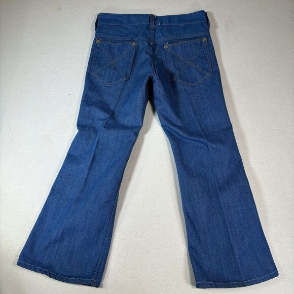 Vintage Sears Jeans Mens 27x23 Short Blue Denim Trim Cut Perma-Prest Flare 70s - Picture 2 of 11